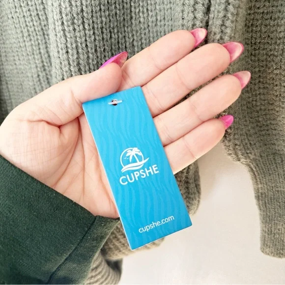 Cupshe Honeycomb Textured Knit Sweater Mini Dress Sage Green L NWT - Picture 6 of 9